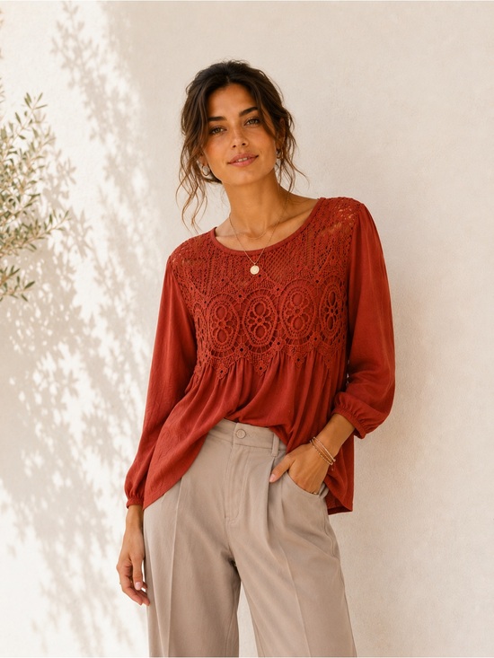 Altar'd State Tops - Coral Top Lace Detailed  Comfort S Size